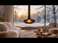 Snowy On Window &amp; Fireplace Crackles in Cozy Living Room Ambience ❄️Gentle Piano for Calm and Relax