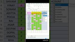 How to Calculate Total Attendance in Excel (Easy Method)#excel #shorts
