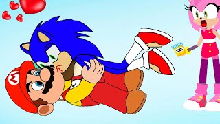 Sonic Kiss Mario, Sonic Amy Squa - Super Mario X Princess Peach - Sonic The Hedgehog 2021