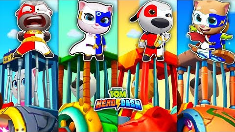 TALKING TOM HERO DASH - ALL SUPER HEROES RED WHITE BLUE COLOUR & SAVING ALL HEROES GAME ON MOBILE