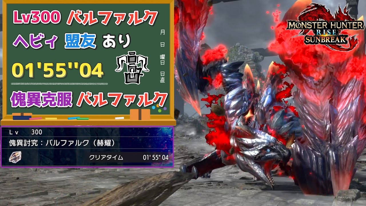 【MHR:SB】傀異討究:Lv300傀異克服バルファルク　01'55''04　ヘビィボウガン　環境生物、盟友あり【ps5版】