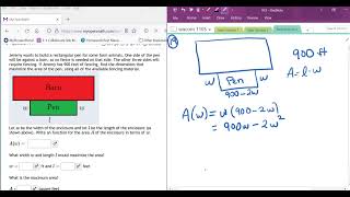MAC 1105    Myopenmath  4.1 n 19 word problem maximizing area