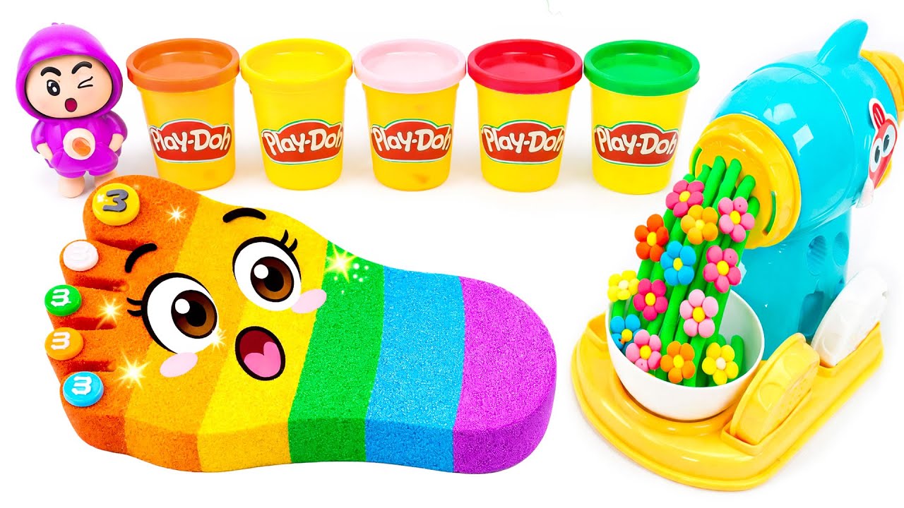 Satisfying Video🦶How To Make Rainbow Foot With Kinetic Sand🌈Cortando Pie Arcoíris de Arena Cinétic