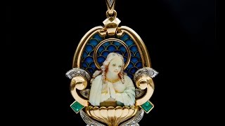 アンティークジュエリー　プリカジュールエナメル　聖母マリア　ペンダント　聖水盤
