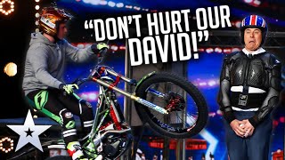 Unforgettable Audition: David Walliams SCREAMS in DANGEROUS motor stunt! | Britain's Got Talent