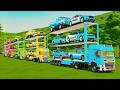 OVERSIZED TWIN CARS TRANSPORT OF COLORS! COPS DODGE HELLCAT, BMW, MINI CEMENT MIXERS! FS 25