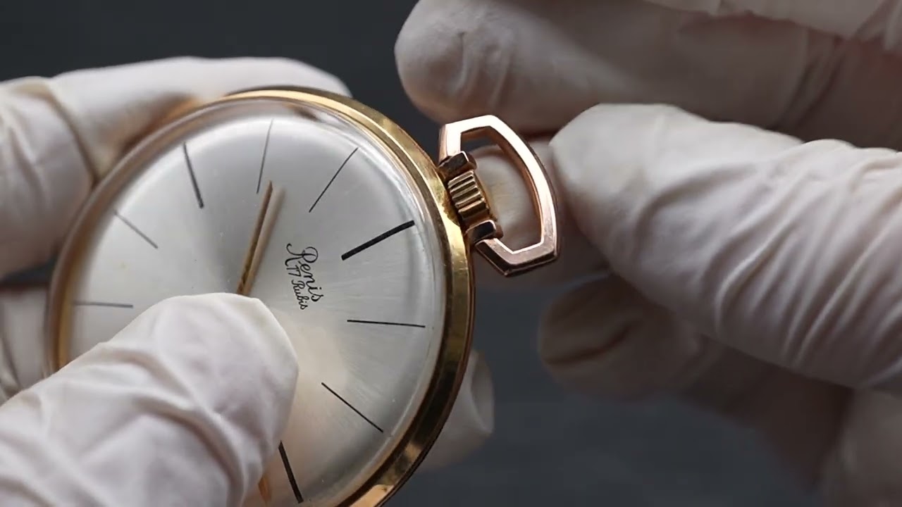 1950年頃 ヴィンテージ スイス Renis 懐中時計 金張り 薄型オープン