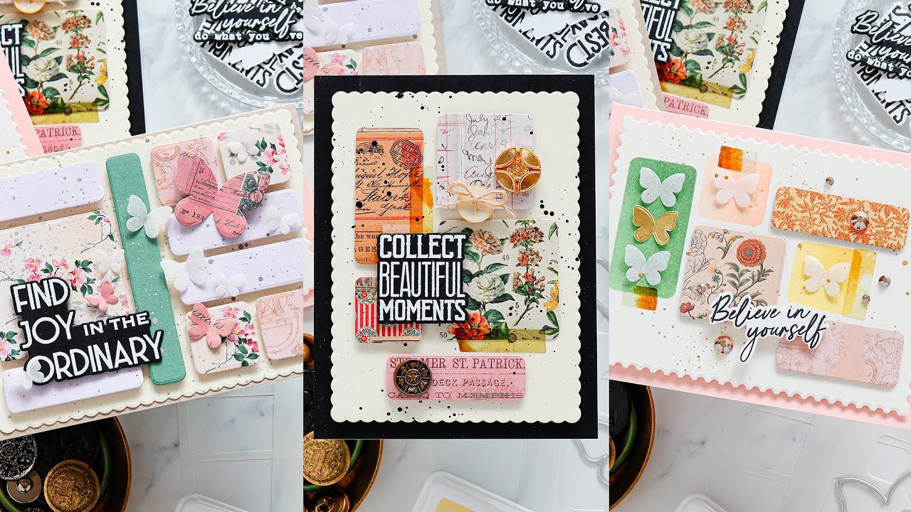 3 открытки, 1 набор: простые открытки-коллажи от Tim Holtz и Simon Says Stamp.