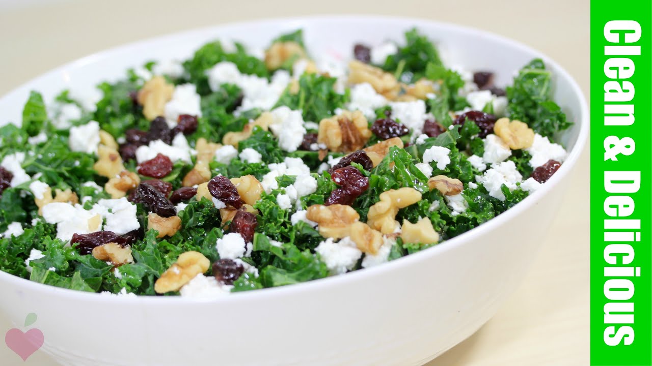 EASY KALE SALAD | with cranberries + walnuts | Clean & Delicious