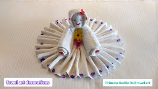 Princess Barbie doll towel art | towel art decoration | How to surprise guest with towel decoration