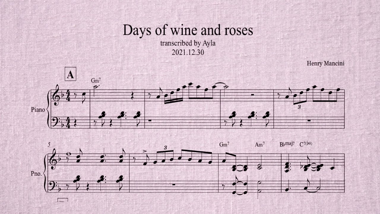 days of wine and roses/Beegie adair/transcribed by Ayla YouTube