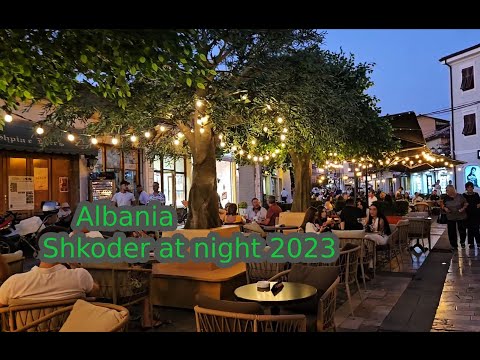 Albania Shkoder at night 2023 -  city center - Walking tour