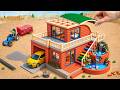 DIY Mini Tractor Builds a Brick House With Garage &amp; Waterfall Pool | Science Project