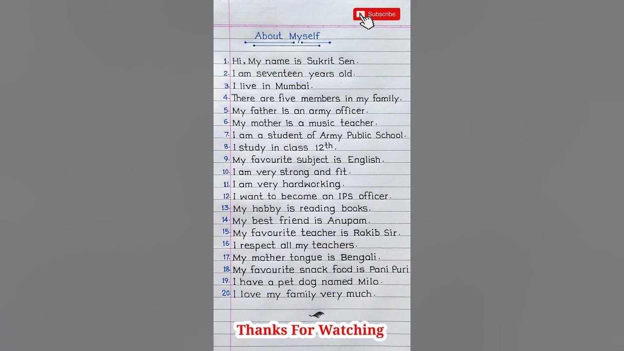 About Myself | Ten Lines About Myself | Essay On Myself In English | #shorts