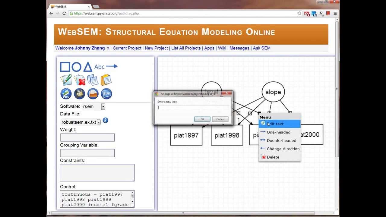 Robust growth curve modeling in WebSEM