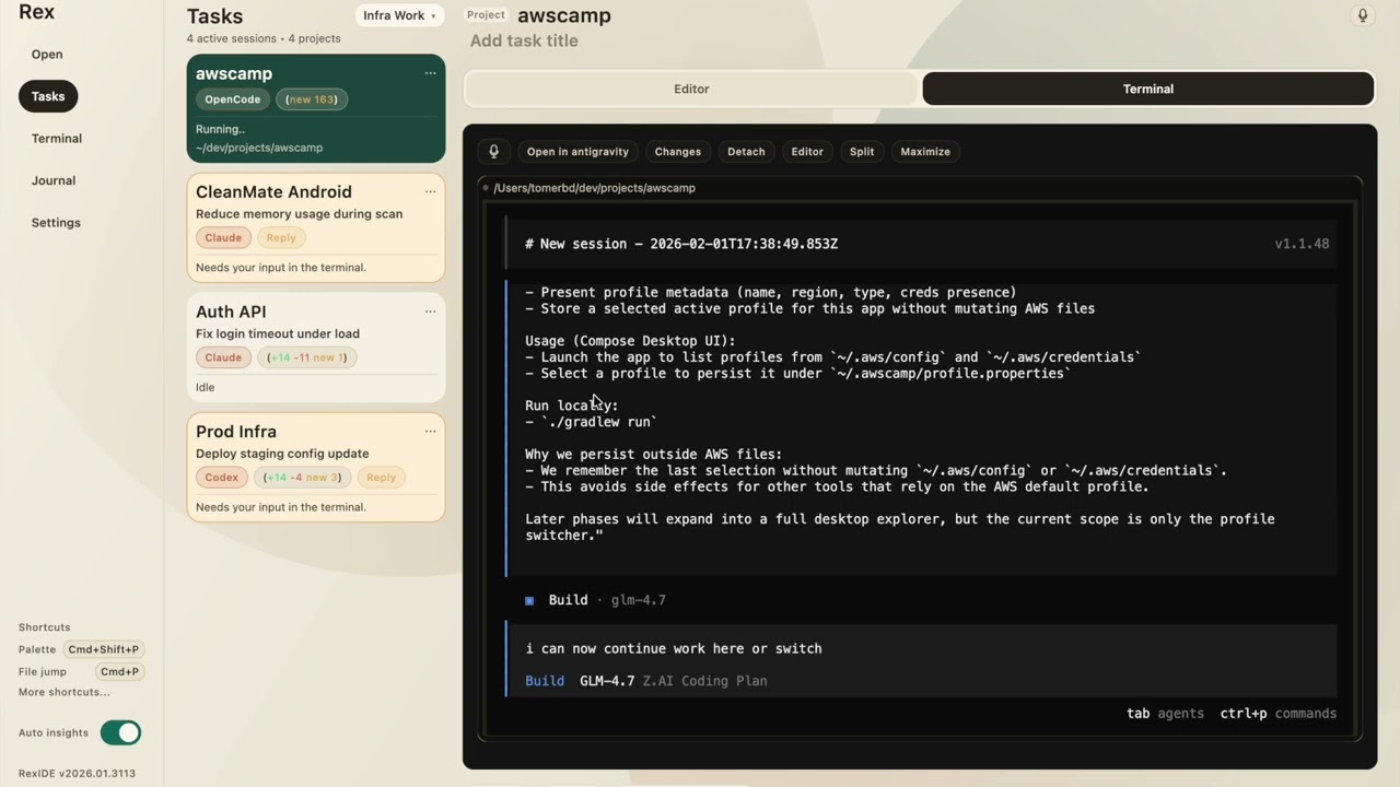Rex: Parallel Project/AI Workflows & Context Switching