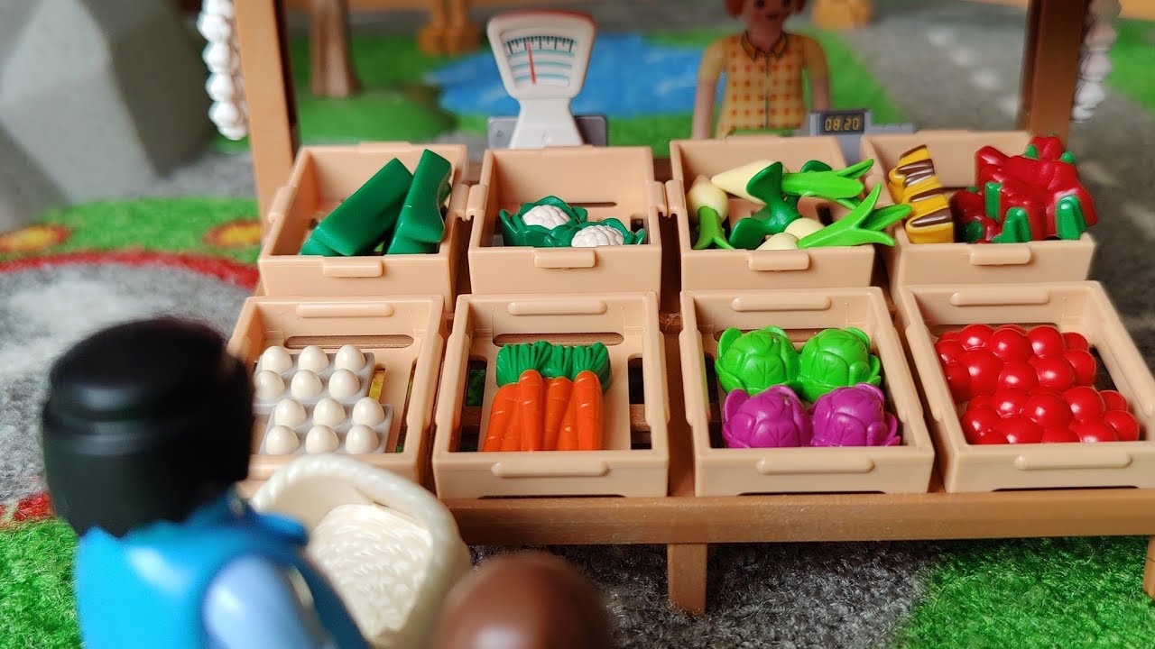 プレイモービル 食料品店 Playmobil Farmer's Market Vegetable Stand Review - 6121 - YouTube