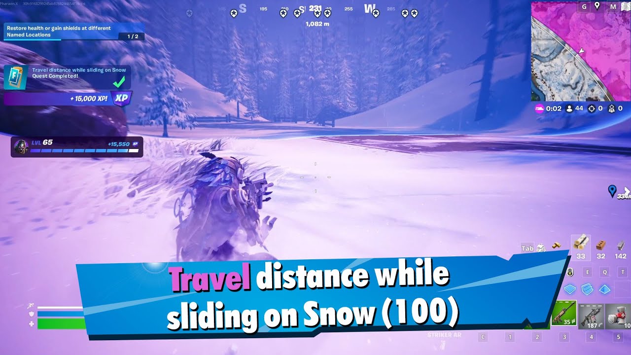 How to Travel distance while sliding on Snow Fortnite Quest