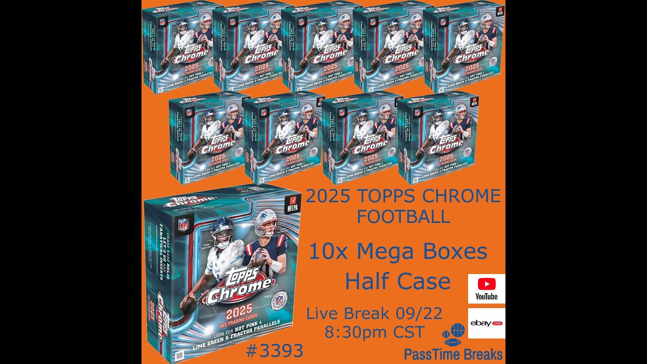 09/22 - 2025 TOPPS CHROME FOOTBALL - 10x Mega Box - HALF CASE