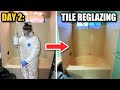 HOW TO REGLAZE BATHTUB &amp; TILE | EXTREME BATHROOM REGLAZING MAKEOVER DAY2 | DP TUBS