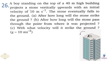 A boy standing on the top of a 40m high building projects a stone vertically upwards with an initial