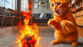 ginger cat saved grand mother from 🔥🚒#cat #cute #catlover #ai #aiimages #cartoonqueen