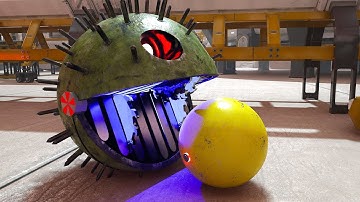 Pacman and Walking Robot Pacman vs Spiky Drill Robot in the Ultimate Escape Challenge