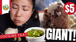 $5 GIGANTIC Lamb soup   Mysterious Potato  COCA TEA !?  San Pedro Market Cusco Peru CHEAP EATS!