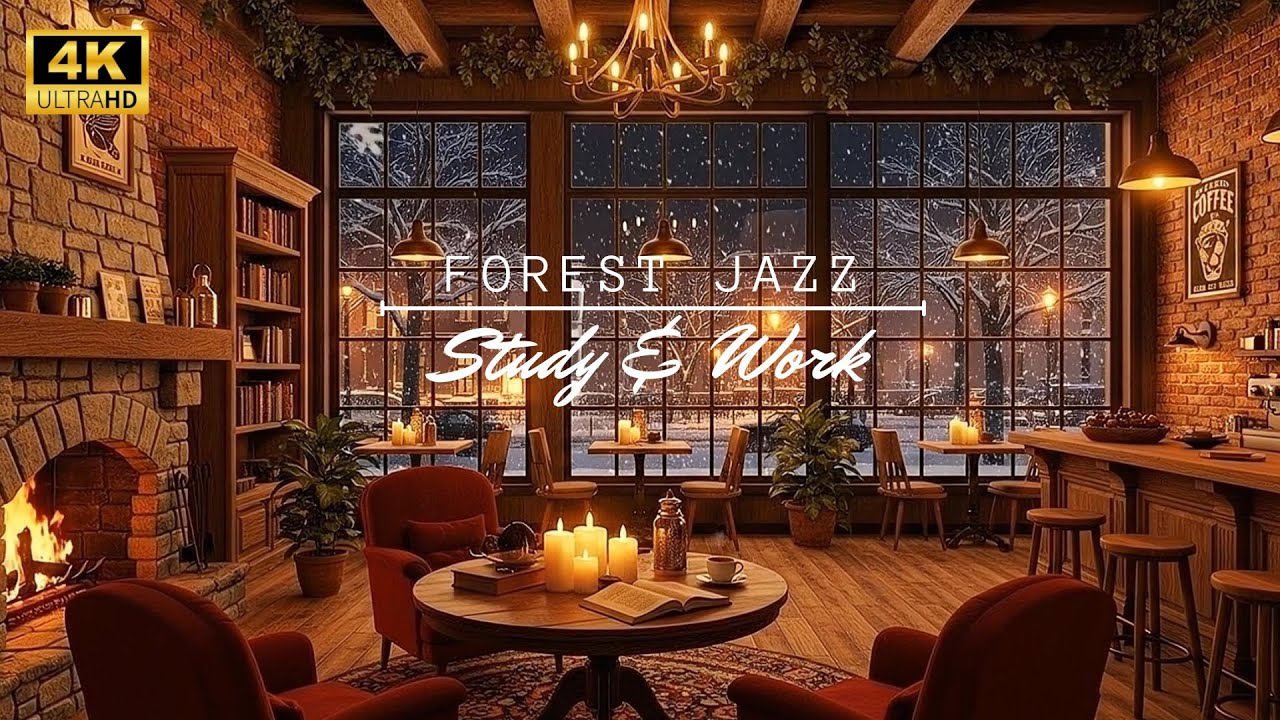 Relaxing Jazz for Work & Study ☕ Cozy Winter Coffee Shop | Smooth Piano & Fireplace