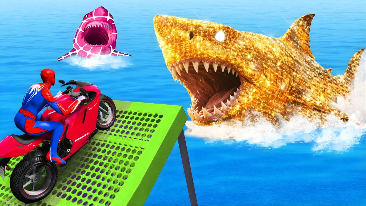 Spider-Man Rescue Batman on Spiders Shark Bridge l GTA 5 Epic Superheroes Battle with iron man