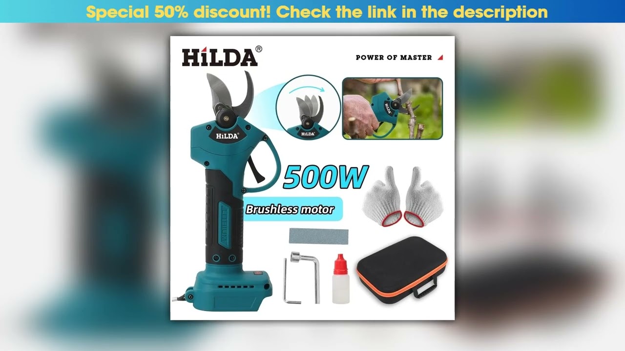 HILDA Brushless Electric Pruning Shears 500W Pruner Cordless Electric Garden Scissors Fruit Tree