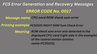 FCS Error Generation and Recovery Messages, Error 0017