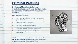 Criminal Profiling - Forensic Psychology - Stage 1 Psychology