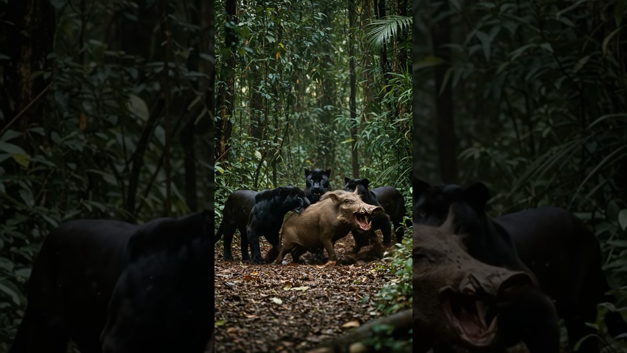 Black Panther Pack Takes Down Wild Pig After Rain
