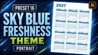 Fresh Blue Portrait Calendar in Illustrator | CalenClick Pro Advanced Preset 16