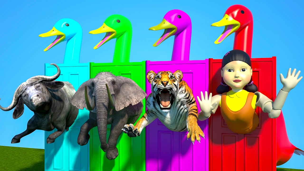 New Long Slide Game With Long Slide Game with Buffalo,Elephant,Tiger,SquidGame Doll - 3d Animal Game