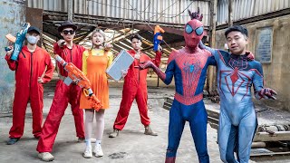 GUGU Nerf War : Two SPIDER-MAN Warriors SWAT Fight XICMAN MASK Bandits Diamond