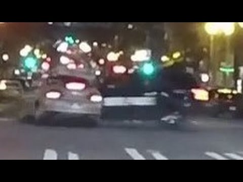 Sedan Runs Red Light, Police SUV T-Bones Car (no audio)