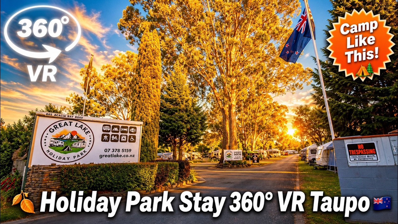 HOLIDAY PARKLIFE 149 キャンバー New Zealand ワーホリ] Great Lake Holiday Park 360° VR - YouTube