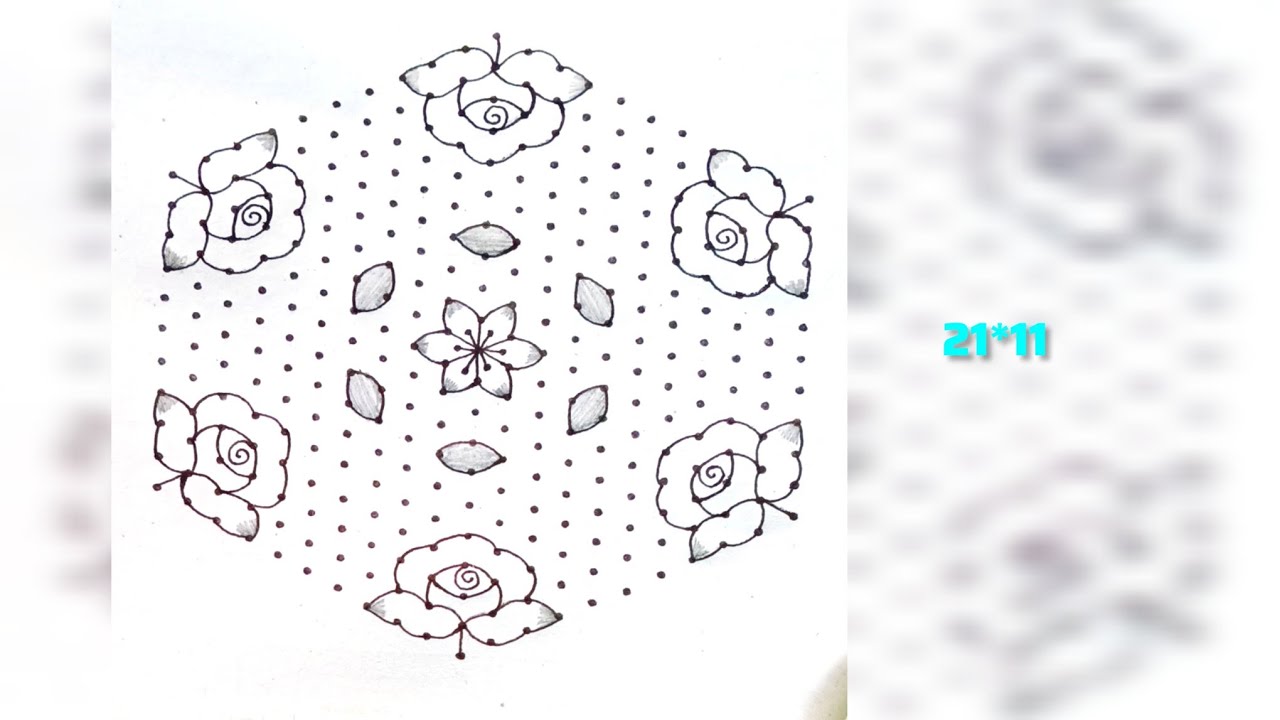 21*11 dots rangoli designs /simple rangoli / flower designs 🌺