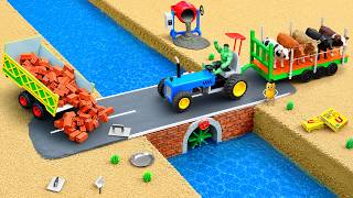 DIY Mini Tractor Builds Strong Brick Bridge with Underground Water Pipe | Science Project