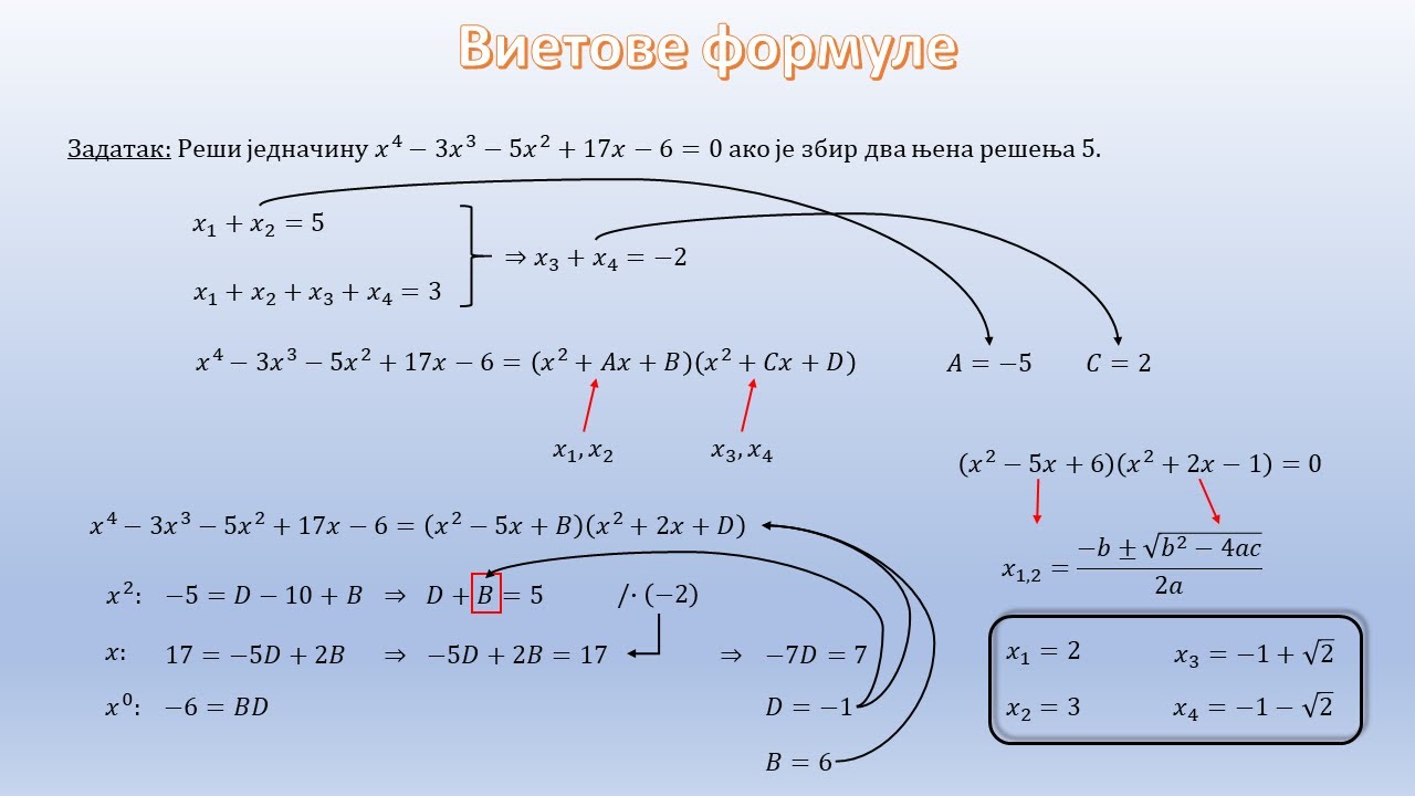 Matematika 3.razred - primena Vietovih formula 7/12