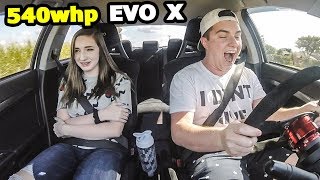 Little sister reacts to 540WHP EVO X!!