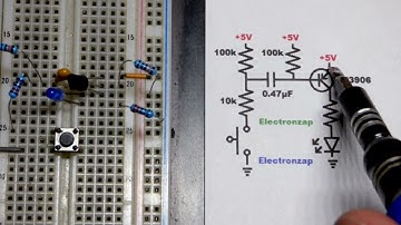 PNP BJT one rapid LED light pulse per long press of push button switch and 2N3906 circuit schematic