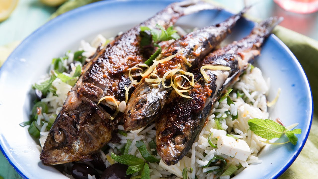 Spicy Harissa Sardines with Olive, Feta and Mint Rice YouTube