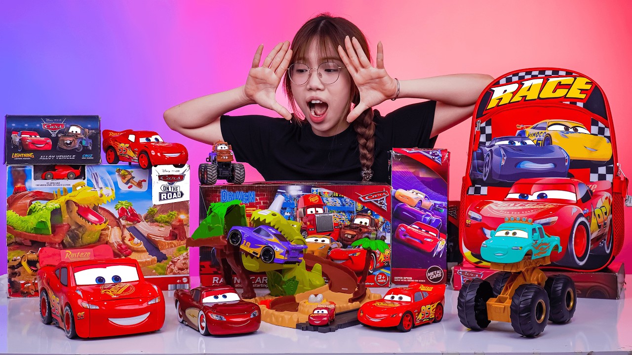 Review Unboxing Pixar Cars Disney 🚗🚕 Lightning McQueen,Tow Mater, Circus Stunt Ivy,On The Road Dino
