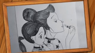 Mother's Day Drawing || Mother and Daughter applying lipstick drawing | Pencil sketch - Step by step