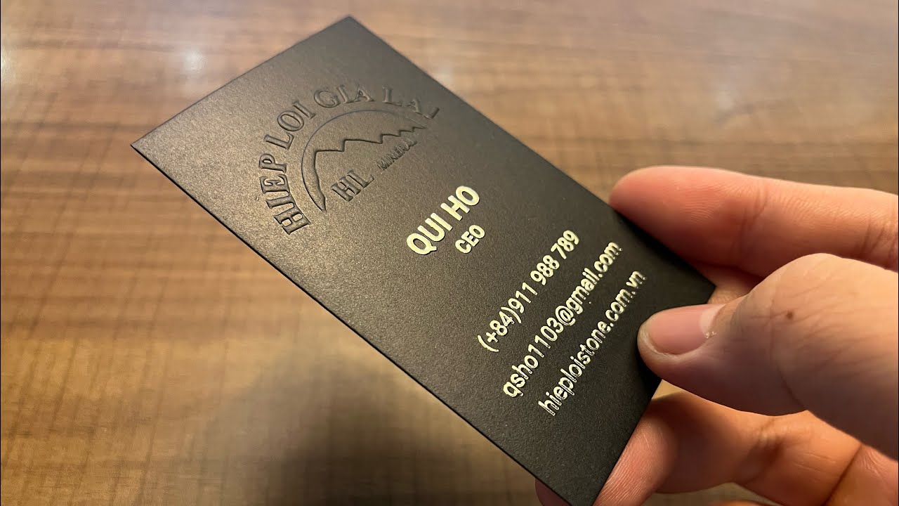 Foil Embossed Business Cards - Silver Foil Stamping & Embossed Logo on Premium Black Textured Paper