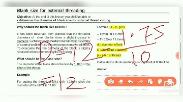 Fitter 1st year trade theory class (topic- Blank size for external threading & using die)