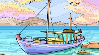 Sailing Boat Sunset #heycolor #colorwithme #paintbynumbers #relaxing #coloring #video #gameplay